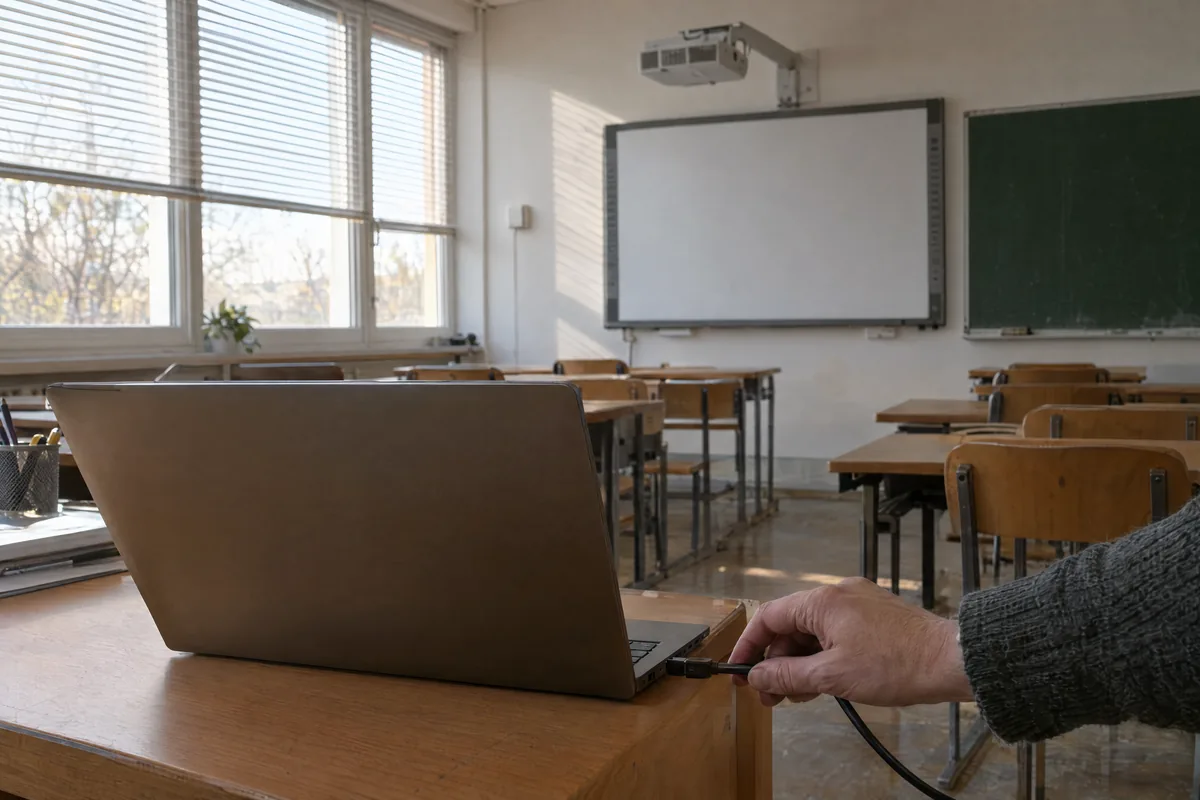 Interaktívna tabuľa a projektor v triede