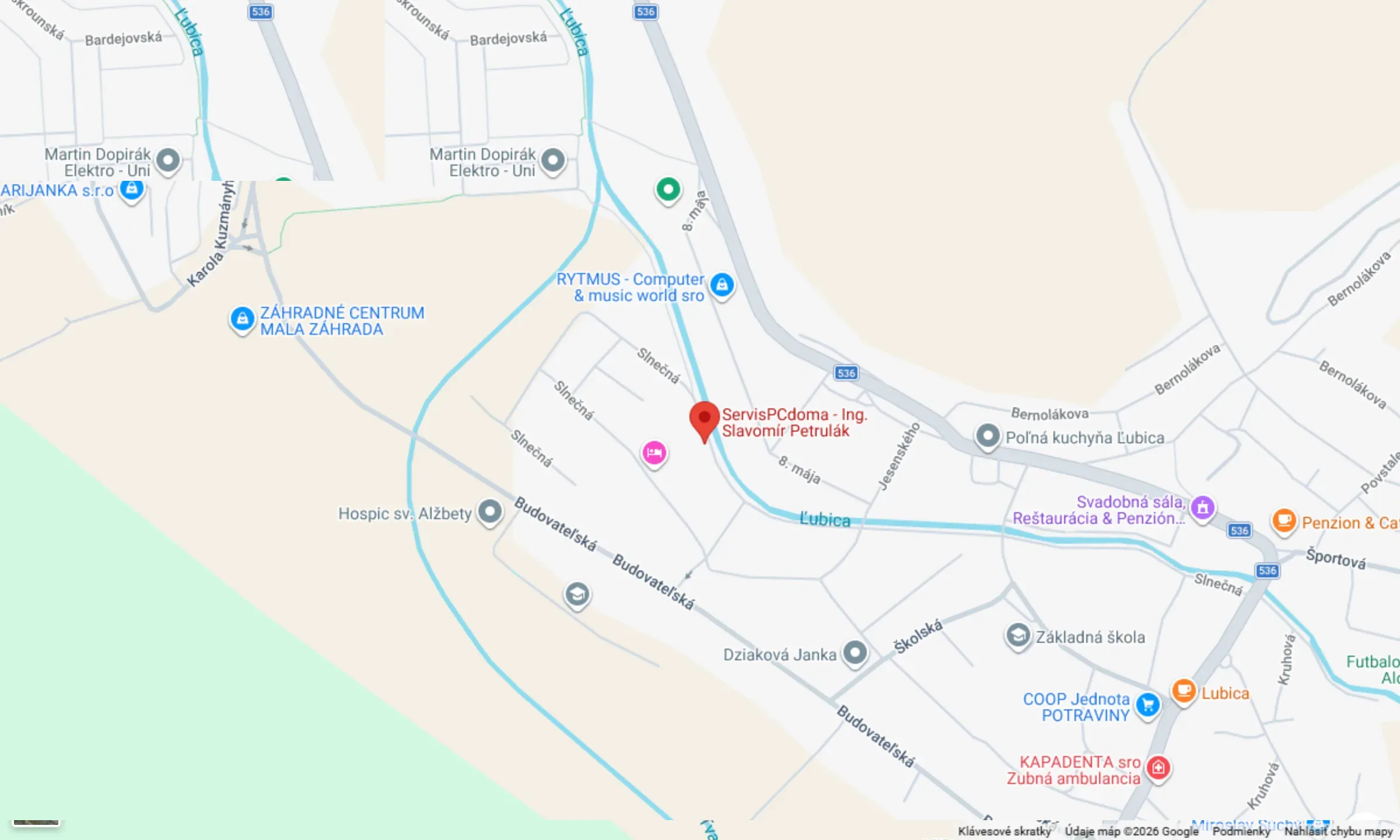 Mapa Google – ServisPCdoma, Slnečná 954/28, Ľubica pri Kežmarku